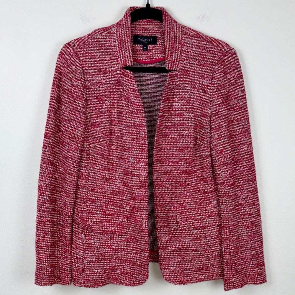 Talbots Tweed Blazer Jacket Red White Women’s Size 8 Petite Cotton Career Office